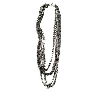 Silver cable link long necklace with multi layers.